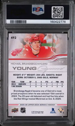2025-26 Upper Deck Series 2 - Young Guns Michael Brandsegg-Nygard #492 PSA 10 💥 - Image 2