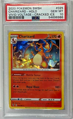 2020 POKEMON SWORD & SHIELD VIVID VOLTAGE CRACKED ICE #025 CHARIZARD-HOLO PSA 10 - Image 1