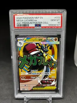 2026 POKEMON ASCENDED HEROES PREMIUM POSTER COLLECTION MEGA LUCARIO EX PSA 10 - Image 1