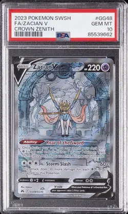 2023 POKEMON SWORD & SHIELD CROWN ZENITH #GG48 FULL ART/ZACIAN V PSA 10 - Image 1