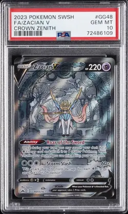 2023 POKEMON SWORD & SHIELD CROWN ZENITH #GG48 FULL ART/ZACIAN V PSA 10 - Image 1