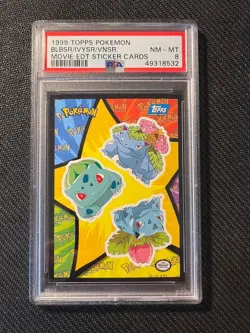 BULBASAUR VENUSAUR IVYSAUR STICKER 1999 Topps First Movie Ed. Blue Logo PSA 8 - Image 1