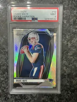 2024 Panini Prizm #329 Drake Maye Silver Prizms Rookie Card RC PSA 9 Mint - Image 1