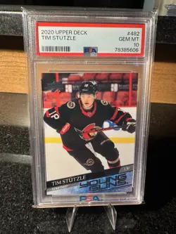 2020-21 Upper Deck #482 Tim Stutzle Young Guns RC PSA 10 - Image 1