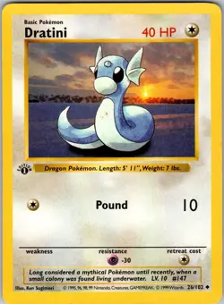 Dratini 26/102 Uncommon Base Set Shadowless Pokemon 1st Edition MP - Image 1