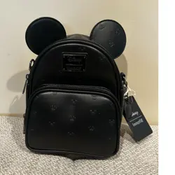 NWT Loungefly Disney Mickey Mouse Minnie Mouse Silhouette Black Mini Backpack - Image 1