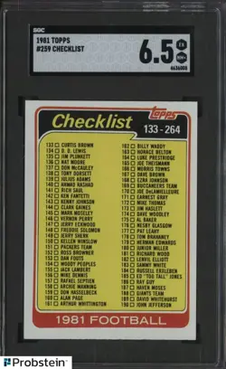 Mint 1981 Topps Football #259 Checklist SGC 6.5 EX-NM+ and bonus cards added - Image 1