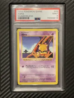 1999 PSA 9 Abra #43 Shadowless Common WOTC Pokemon Game Base Set Shadowless - Image 1