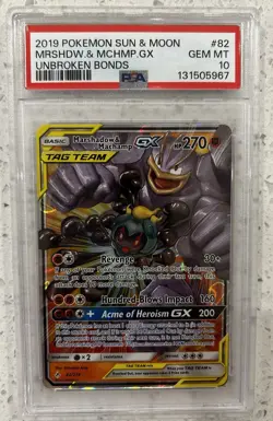 PSA 10 Marshadow & Machamp Gx 82/214 Unbroken Bonds Pokemon Card Tag Team - Image 1