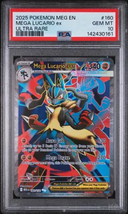 2025 POKEMON MEG EN-MEGA EVOLUTION #160 MEGA LUCARIO ex ULTRA RARE PSA 10 - Image 1