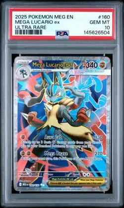 2025 Pokemon Meg En-Mega Evolution #160 Mega Lucario Ex Ultra Rare PSA 10 GEM - Image 1