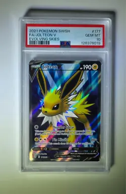 2021 POKEMON SWORD & SHIELD EVOLVING SKIES #177 FULL ART/JOLTEON V PSA 10 - Image 2