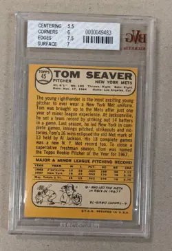 1968 TOPPS #45 TOM SEAVER BVG 6 EX-MT - Image 2