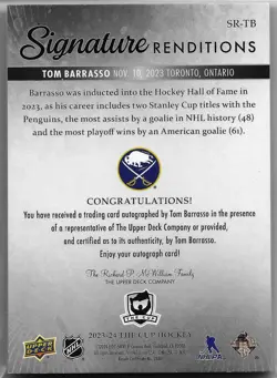 2023/24 Upper Deck The Cup "Signature Renditions" Tom Barrasso Auto - Image 2