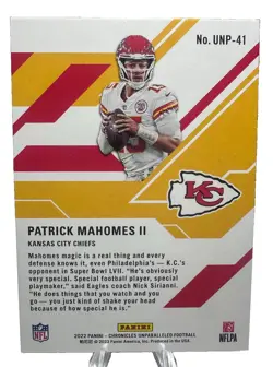 2022 Panini ChroniclesUnparalleled Patrick Mahomes II Checker /399 Gold Foil - Image 2