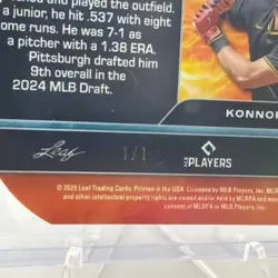 2025 Leaf Baseball Nation MiLB Top 100 Orange Cracked Ice Konnor Griffin 1/1 - Image 3
