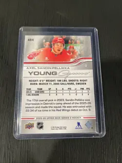 2025-26 Axel Sandin-Pellikka Upper Deck Series 2 UD Young Guns Rookie RC #484 - Image 2