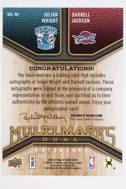 2009-10 SP Game Used #MD-WJ Darnell Jackson / Julian Wright Multi Marks Dual - Image 2