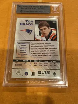 2000 Pacific Private Stock TOM BRADY RC #128 (11/650) BGS 9 MINT, 10/9/9/9!!! - Image 3
