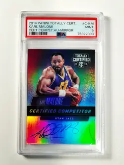 Karl Malone 2014 Panini Totally Certified Competitor Autograph SP Auto /25 PSA 9 - Image 1