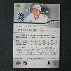 Upper Deck Young Guns 2025-26 #712 Berkly Catton Kraken Rookie - Image 2