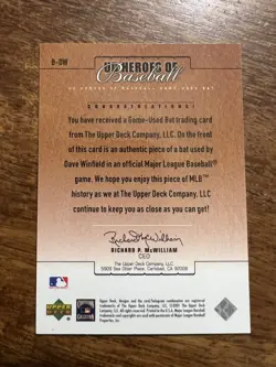 DAVE WINFIELD 2001 UD HEROES OF BASEBALL GAME USED BAT YANKEES #DW - Image 4