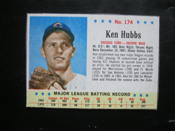 1963 Post Cereal # 174 Ken Hubbs Chicago Cubs Nice Ex+ to Ex-Nm - Image 1