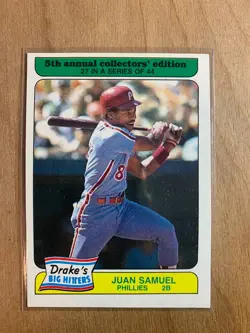 1985 Topps Drake's Big Hitters/Super Pitchers Food Issue Juan Samuel #27 - Image 1
