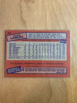 1985 Topps Drake's Big Hitters/Super Pitchers Food Issue Juan Samuel #27 - Image 2