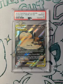 Pokemon 2019 Sun and Moon Team Up 171/181 Eevee & Snorlax GX Full Art PSA 10 - Image 1