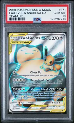 Pokemon 2019 Sun and Moon Team Up 171/181 Eevee & Snorlax GX Full Art PSA 10 - Image 3