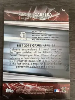 2016 Bowman's Best Miguel Cabrera Green Refractor #56 serial /99 - Image 2