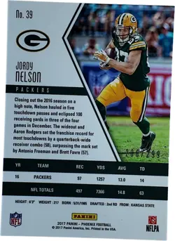 2017 Panini Phoenix - Jordy Nelson #39 RED PRIZM /299 Refractor Holo SSP Card - Image 2