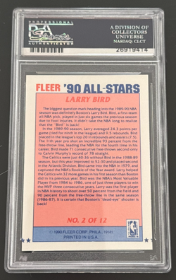 1990 FLEER All-STAR #2 LARRY BIRD PSA MINT 9 BOSTON CELTICS - Image 2