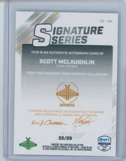 2026 Parkside Indycar Signature Series Scott Mclaughlin Auto Blue #CS-SM #22/25 - Image 2