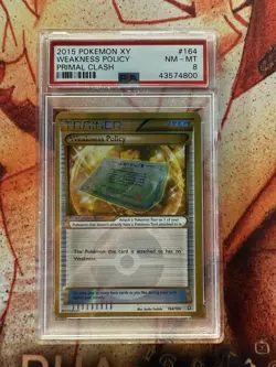 2015 #164 POKEMON XY WEAKNESS POLICY PRIMAL CLASH CARD - PSA NM - MT 8 - Image 1