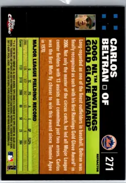 2007 Topps Chrome Carlos Beltran Refractors New York Mets #271 - Image 2