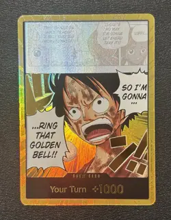 One Piece TCG LUFFY RING THAT GOLDEN BELL Gold Foil DON!! Card OP15 Bandai EN - Image 1
