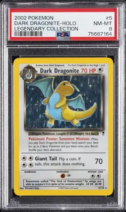 2002 POKEMON LEGENDARY COLLECTION #5 DARK DRAGONITE-HOLO PSA 8 - Image 1