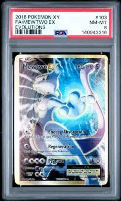 2016 POKEMON XY EVOLUTIONS #103 FULL ART/MEWTWO EX PSA 8 - Image 1