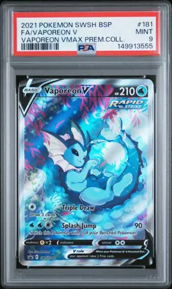 2021 POKEMON SWSH BLACK STAR PROMO #181 FA / VAPOREON V VMAX PREM.COLL. PSA 9 - Image 1