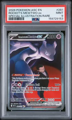 2026 POKEMON ASC EN-ASCENDED HEROES #281 TEAM ROCKET'S MEWTWO EX PSA 9 - Image 1