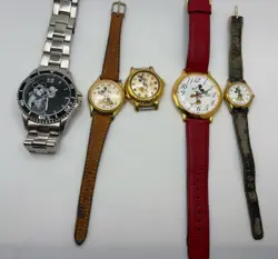 Lot of 5 Disney Mickey Mouse Watches Lorus & Time Works Parts Repair Untested - Image 1