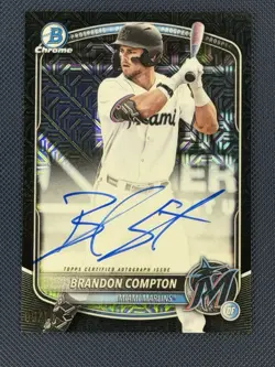 2025 Bowman Draft Mega Box Chrome Brandon Compton BLACK Mojo Refractor Auto 9/10 - Image 1