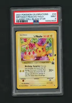 Birthday Pikachu 24/53 Celebrations: Classic Collection Holo Black Star PSA 9 - Image 1
