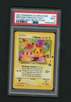Birthday Pikachu 24/53 Celebrations: Classic Collection Holo Black Star PSA 9 - Image 1