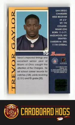 2000 Bowman #TG Trevor Gaylor San Diego Chargers Certified Auto AU Auto - Image 2
