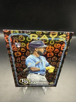 2024 Topps Update Series RC Junior Caminero #US223 Jack-O'-Lantern Foil Rookies - Image 4