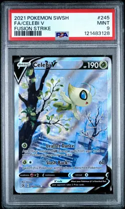 2021 POKEMON SWORD & SHIELD FUSION STRIKE #245 FULL ART/CELEBI V PSA 9 - Image 1