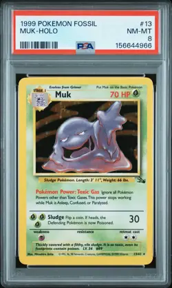 1999 POKEMON FOSSIL #13 MUK-HOLO PSA 8 - Image 1